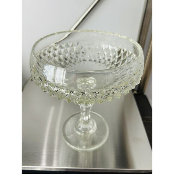 Indiana Glass Diamond Point Compote Vintage Pedestal Bowl Candy Dish - Picture 2 of 16